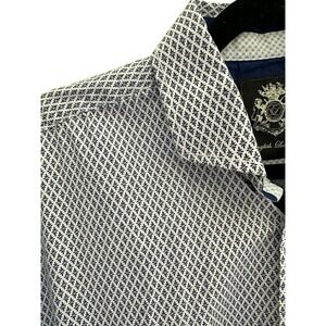 English Laundry Mens M Short Sleeve Navy Geometric Print Button Down Shirt